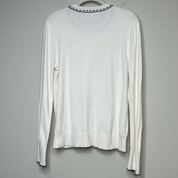 LOFT Knit Pullover Sweater Size L Contrast Stitching Long Sleeves Crew Neckline - Picture 6 of 9